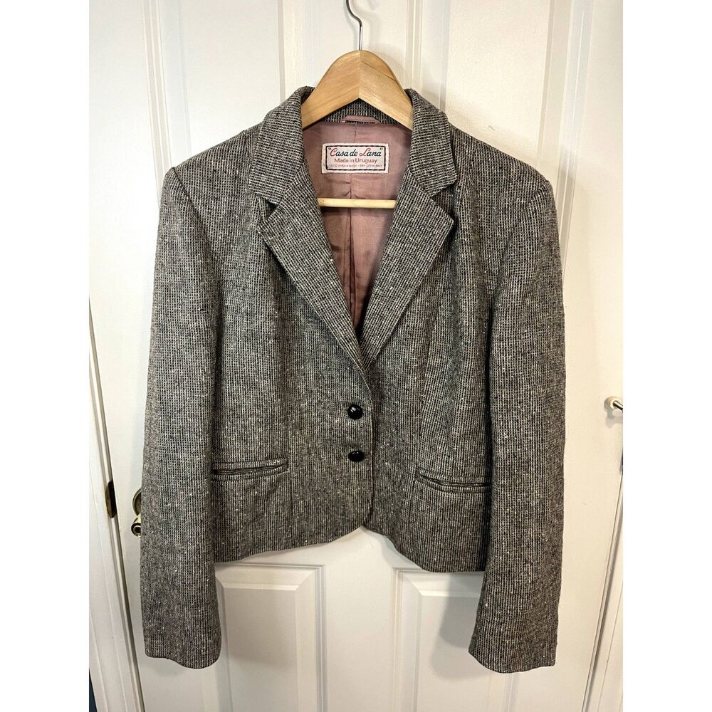 Vintage Casa de Lana Wool Grey Tweed Blazer Size 11/12